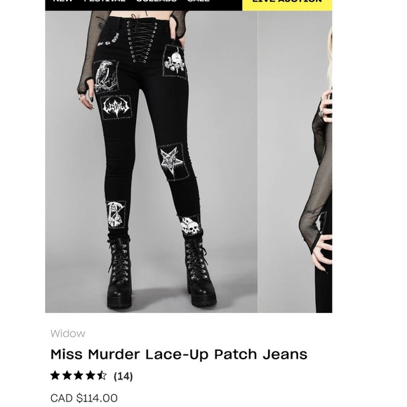 NWT Widow Miss Murder Lace-Up Patch Jeans, Med - Picture 8 of 8